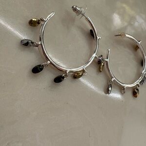 Silver Hoop Earrings with Black and Gold Accents